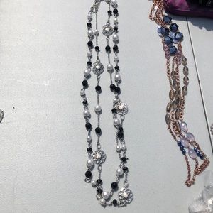 Lia Sophia black silver white bead necklace